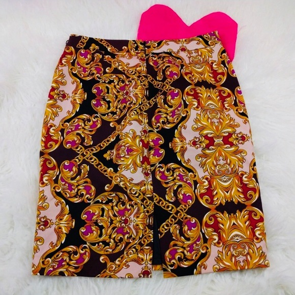 @ Worthinton sz 8 Pencil Skirt Pink Black Gold - Picture 1 of 6
